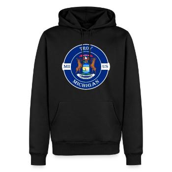 Troy Michigan Flagge USA Reise Souvenir Abzeichen - Männer Premium Bio Hoodie - Schwarz - Vorne - Nico (187cm)