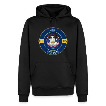Lehi Utah Flagge USA Reise Souvenir Abzeichen - Männer Premium Bio Hoodie - Schwarz - Vorne - Nico (187cm)
