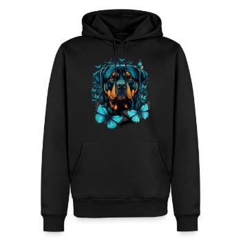 Rottweiler und Schmetterlinge - Männer Premium Bio Hoodie - Schwarz - Vorne - Nico (187cm)