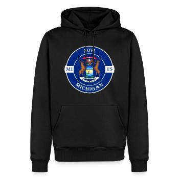 Novi Michigan Flagge USA Reise Souvenir Abzeichen - Männer Premium Bio Hoodie - Schwarz - Vorne - Nico (187cm)