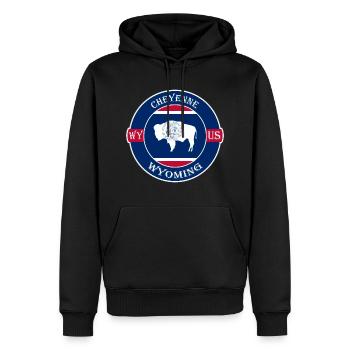 Cheyenne Wyoming Flag USA Travel Souvenir Badge - Sweat à capuche Premium bio Homme - noir - Devant - Nico (187cm)