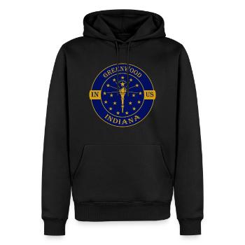 Greenwood Indiana Flagge USA Reise Souvenir Abzeichen - Männer Premium Bio Hoodie - Schwarz - Vorne - Nico (187cm)
