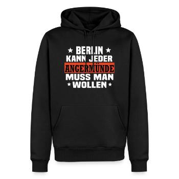 Angermünde - Männer Premium Bio Hoodie - Schwarz - Vorne - Nico (187cm)