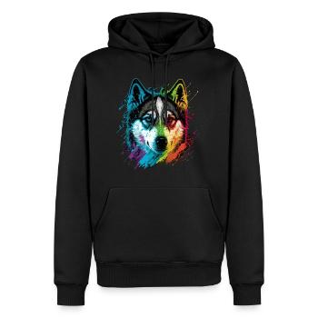 Husky arc-en-ciel - Sweat à capuche Premium bio Homme - noir - Devant - Nico (187cm)
