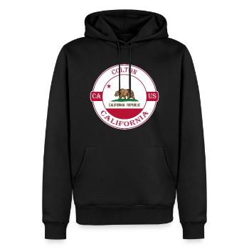 Colton California Flagge USA Reise Souvenir Abzeichen - Männer Premium Bio Hoodie - Schwarz - Vorne - Nico (187cm)