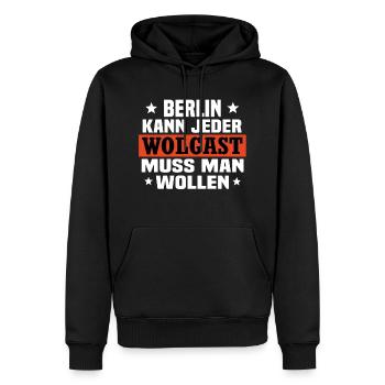 Wolgast - Männer Premium Bio Hoodie - Schwarz - Vorne - Nico (187cm)