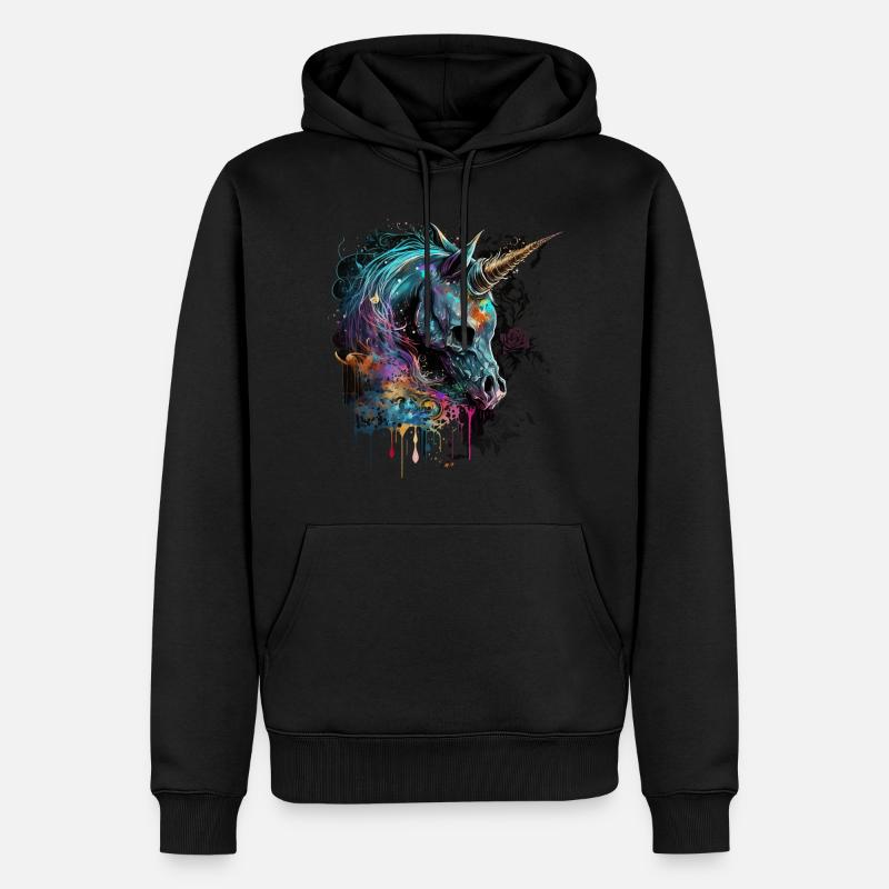 Regenbogen Einhorn - Männer Premium Bio Hoodie - Schwarz