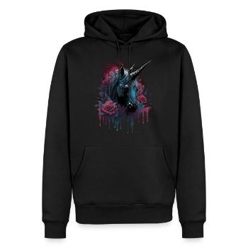 Rose und Einhorn - Männer Premium Bio Hoodie - Schwarz - Vorne - Nico (187cm)
