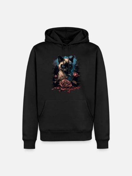 Siamese cat with red rose - Men’s Premium Organic Hoodie - black