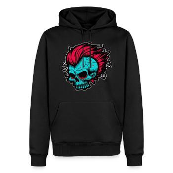 Cartoon Horreur Punk Zombie Skull - Sweat à capuche Premium bio Homme - noir - Devant - Nico (187cm)