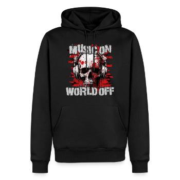 Musique allumée, monde éteint - Sweat à capuche Premium bio Homme - noir - Devant - Nico (187cm)