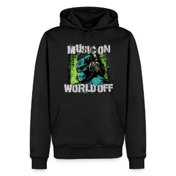 Musique allumée, monde éteint - Sweat à capuche Premium bio Homme - noir - Devant - Nico (187cm)