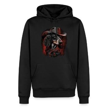 Teckel cow-boy - Sweat à capuche Premium bio Homme - noir - Devant - Nico (187cm)