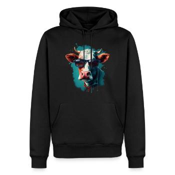 Eine Kuh mit Sonnenbrille - Männer Premium Bio Hoodie - Schwarz - Vorne - Nico (187cm)