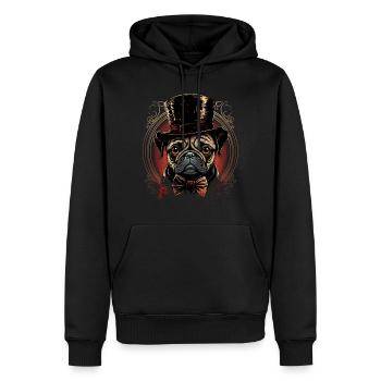 Kleiner Mops mit großem Hut - Männer Premium Bio Hoodie - Schwarz - Vorne - Nico (187cm)