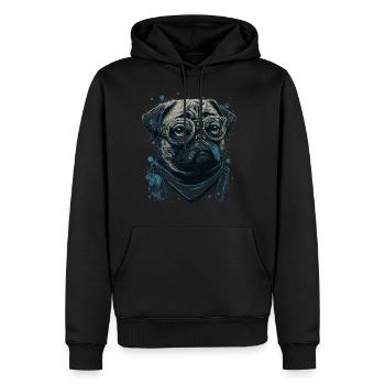 Mops Hund mit Nerdbrille - Männer Premium Bio Hoodie - Schwarz - Vorne - Nico (187cm)