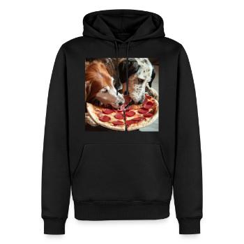 Deux chiens mangeant de la pizza salami - Sweat à capuche Premium bio Homme - noir - Devant - Nico (187cm)