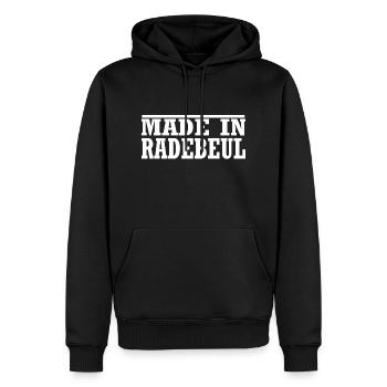 Radebeul - Männer Premium Bio Hoodie - Schwarz - Vorne - Nico (187cm)