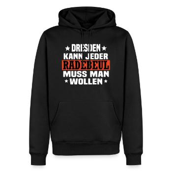 Radebeul - Männer Premium Bio Hoodie - Schwarz - Vorne - Nico (187cm)