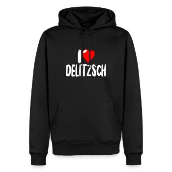 Delitzsch - Männer Premium Bio Hoodie - Schwarz - Vorne - Nico (187cm)