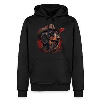 Teckel cow-boy - Sweat à capuche Premium bio Homme - noir - Devant - Nico (187cm)