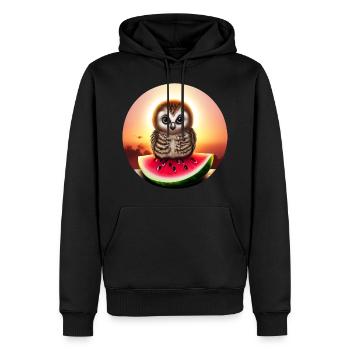 Hibou sur pastèque au coucher du soleil - Sweat à capuche Premium bio Homme - noir - Devant - Nico (187cm)