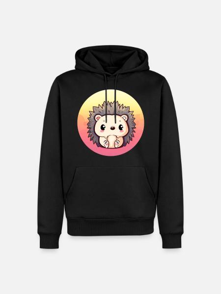 Cute Hedgehog Sitting Sunset Sunset - Men’s Premium Organic Hoodie - black