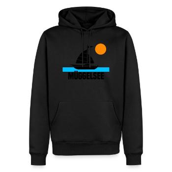 Müggelsee Segelboot Sonnenuntergang - Männer Premium Bio Hoodie - Schwarz - Vorne - Nico (187cm)