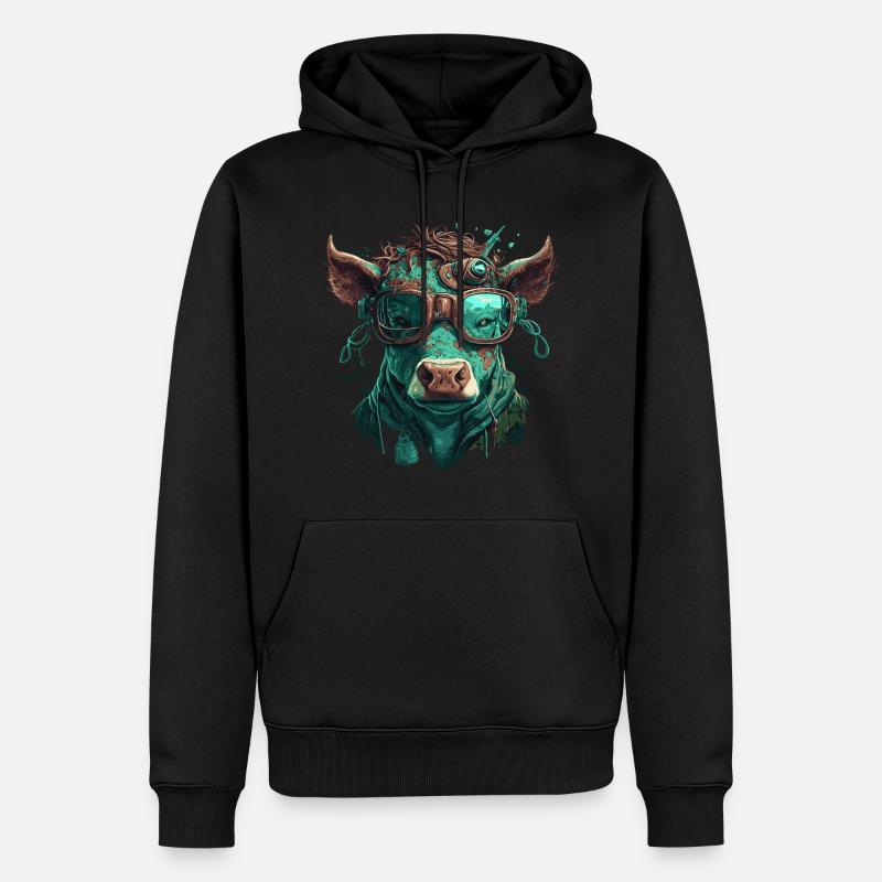 Une vache steampunk - Sweat à capuche Premium bio Homme - noir