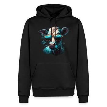 Eine Kuh mit Sonnenbrille - Männer Premium Bio Hoodie - Schwarz - Vorne - Nico (187cm)
