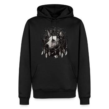 Bullterrier und Traumfänger - Männer Premium Bio Hoodie - Schwarz - Vorne - Nico (187cm)