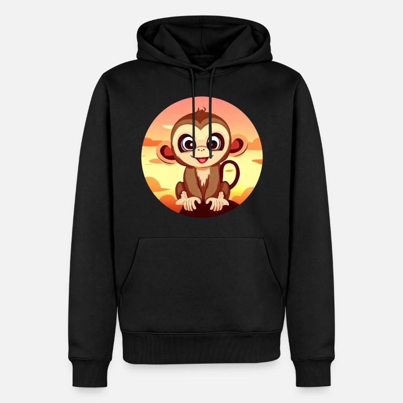 Singe Chimpanzé Round Sunset - Sweat à capuche Premium bio Homme - noir