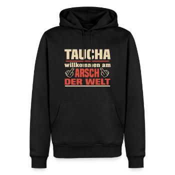 Taucha - Männer Premium Bio Hoodie - Schwarz - Vorne - Nico (187cm)