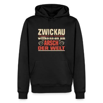 Zwickau - Männer Premium Bio Hoodie - Schwarz - Vorne - Nico (187cm)