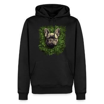 Bouledogue français regardant hors des buissons - Sweat à capuche Premium bio Homme - noir - Devant - Nico (187cm)
