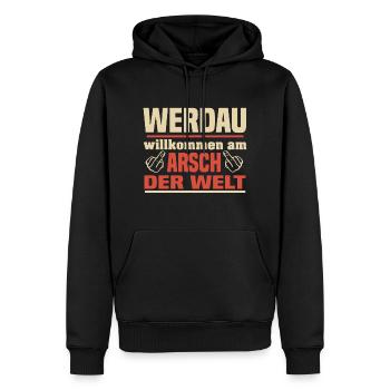 Werdau - Männer Premium Bio Hoodie - Schwarz - Vorne - Nico (187cm)
