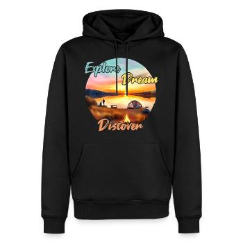 Camping Abenteuer Explore Dream Discover - Männer Premium Bio Hoodie - Schwarz - Vorne - Nico (187cm)
