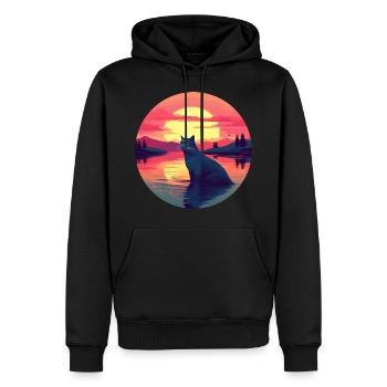 Katze im Wasser Sunset - Männer Premium Bio Hoodie - Schwarz - Vorne - Nico (187cm)