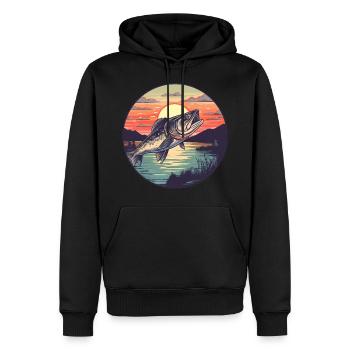 Pêche au sandre au coucher du soleil - Sweat à capuche Premium bio Homme - noir - Devant - Nico (187cm)