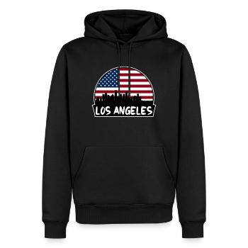 Los Angeles California Usa Flag Skyline Silhouette - Sweat à capuche Premium bio Homme - noir - Devant - Nico (187cm)