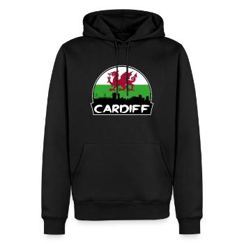 Cardiff Pays de Galles Flag Skyline Silhouette Voyage - Sweat à capuche Premium bio Homme - noir - Devant - Nico (187cm)