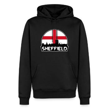 Sheffield Angleterre drapeau Skyline Silhouette Voyage - Sweat à capuche Premium bio Homme - noir - Devant - Nico (187cm)