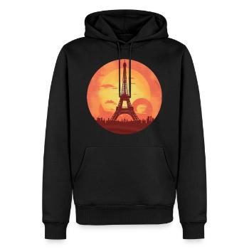Tour Eiffel au coucher du soleil Paris romantique - Sweat à capuche Premium bio Homme - noir - Devant - Nico (187cm)