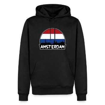 Amsterdam Pays-Bas Flag Skyline Silhouette - Sweat à capuche Premium bio Homme - noir - Devant - Nico (187cm)