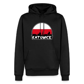 Katowice Pologne Flag Skyline Silhouette Voyage - Sweat à capuche Premium bio Homme - noir - Devant - Nico (187cm)