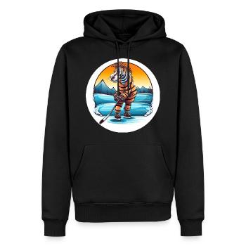 Zebra spielt Eishockey bei Sonnenuntergang - Sport - Männer Premium Bio Hoodie - Schwarz - Vorne - Nico (187cm)