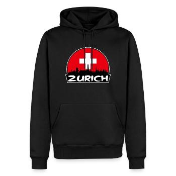 Zurich Suisse Flag Skyline Silhouette Voyage - Sweat à capuche Premium bio Homme - noir - Devant - Nico (187cm)