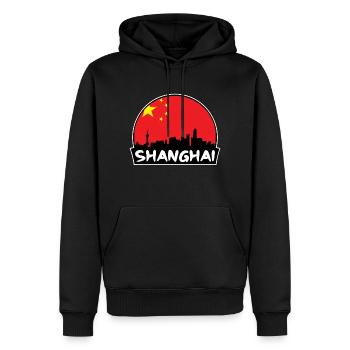 Shanghai China Flag Skyline Silhouette Voyage - Sweat à capuche Premium bio Homme - noir - Devant - Nico (187cm)