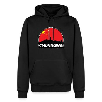 Chongqing Chine Flag Skyline Silhouette Voyage - Sweat à capuche Premium bio Homme - noir - Devant - Nico (187cm)