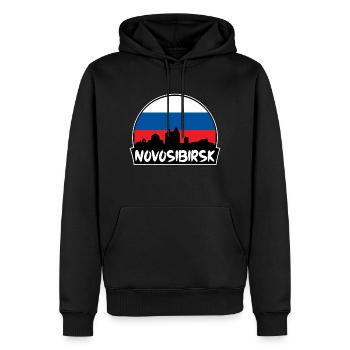 Novossibirsk Russie Flag Skyline Silhouette Voyage - Sweat à capuche Premium bio Homme - noir - Devant - Nico (187cm)